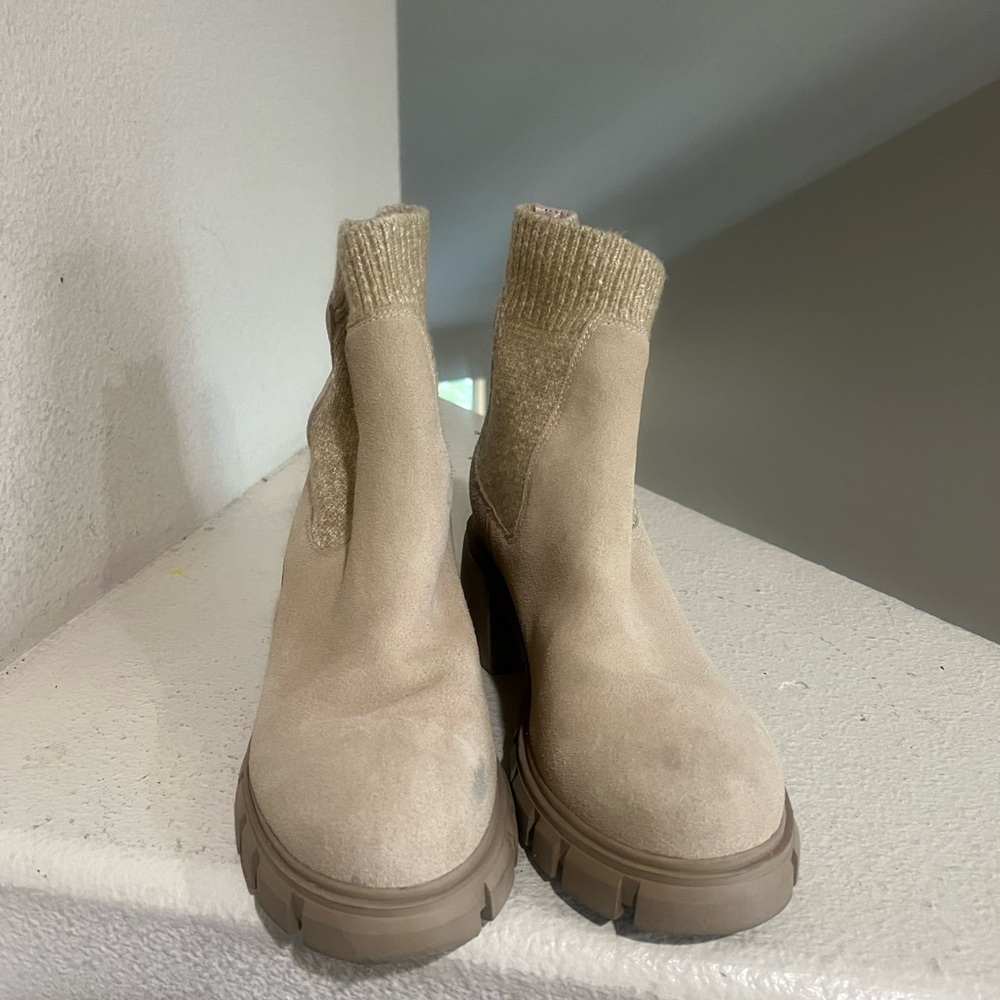 Steve Madden Womens Stretch‎ Ankle Tan Chunky Platform Chelsea Boots booties 9 - Picture 4 of 9
